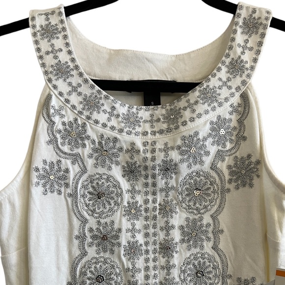 NWT INC Small Petite Sleeveless Racerback Tank White Dress with Sequins - Picture 3 of 12